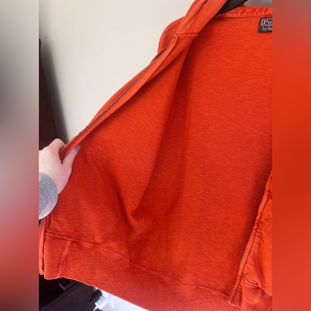 Y2K POLO RALPH LAUREN Orange Full Zip Hoodie Jacket Preppy Mall Casual | Men’s S - Picture 10 of 15